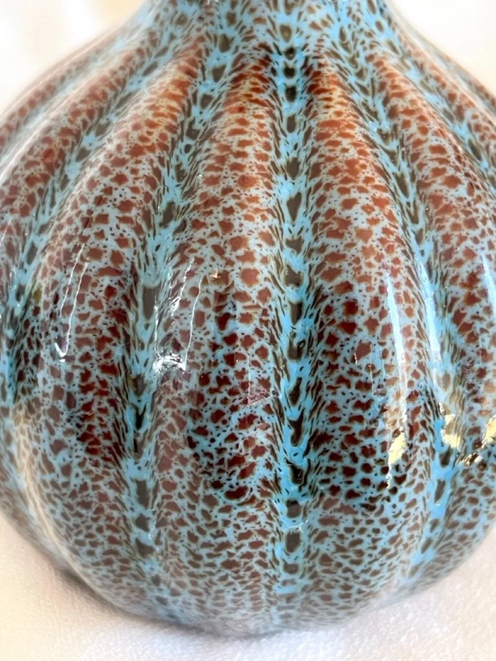 Vintage Studio Pottery Blue Brown Speckled Glaze Ribbed Bud Vase